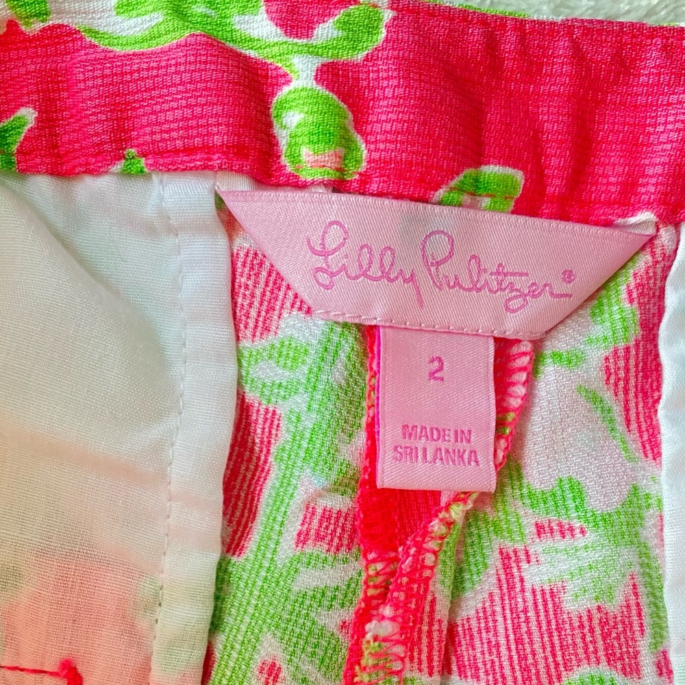Lilly Pulitzer Adie Shorts Pink Green Flamingo Southern Charm Print Size 2 Women - Picture 10 of 16